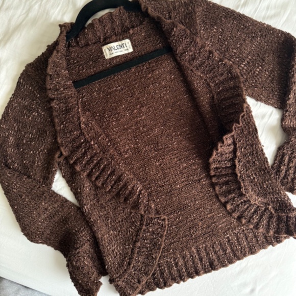 Valenti brown chunky knit ruffled cardigan - Picture 6 of 11